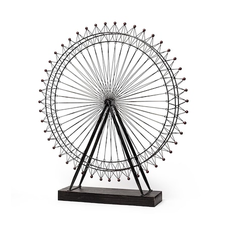 Homeroots 32 x 29 x 5 in. Black Metal & Wood London Eye Moveable Sculpture 392560